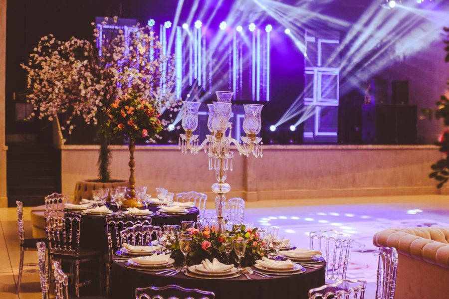 Corporate gala dinner with elegant table settings