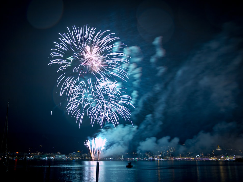Fireworks over the city at night